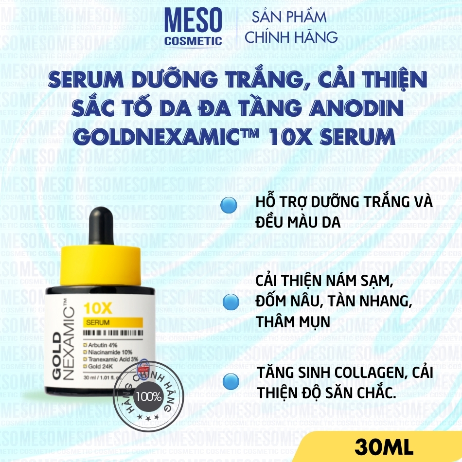 Serum dưỡng trắng, cải thiện sắc tố da đa tầng Anodin GOLDNEXAMIC™ 10X Serum 30ml